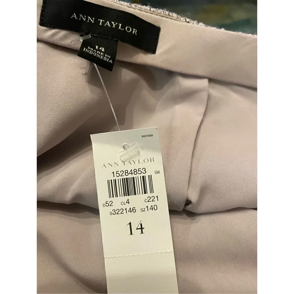 NWT Ann Taylor Silver Gray Shimmery Straight Pencil Skirt Size 14 Wool Blend